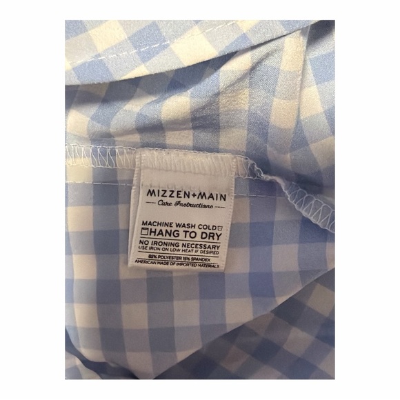 Mizzen + Main Trim Fit Gingham Blue White Long Sleeve Button Down Size Large DO1 - Picture 6 of 6